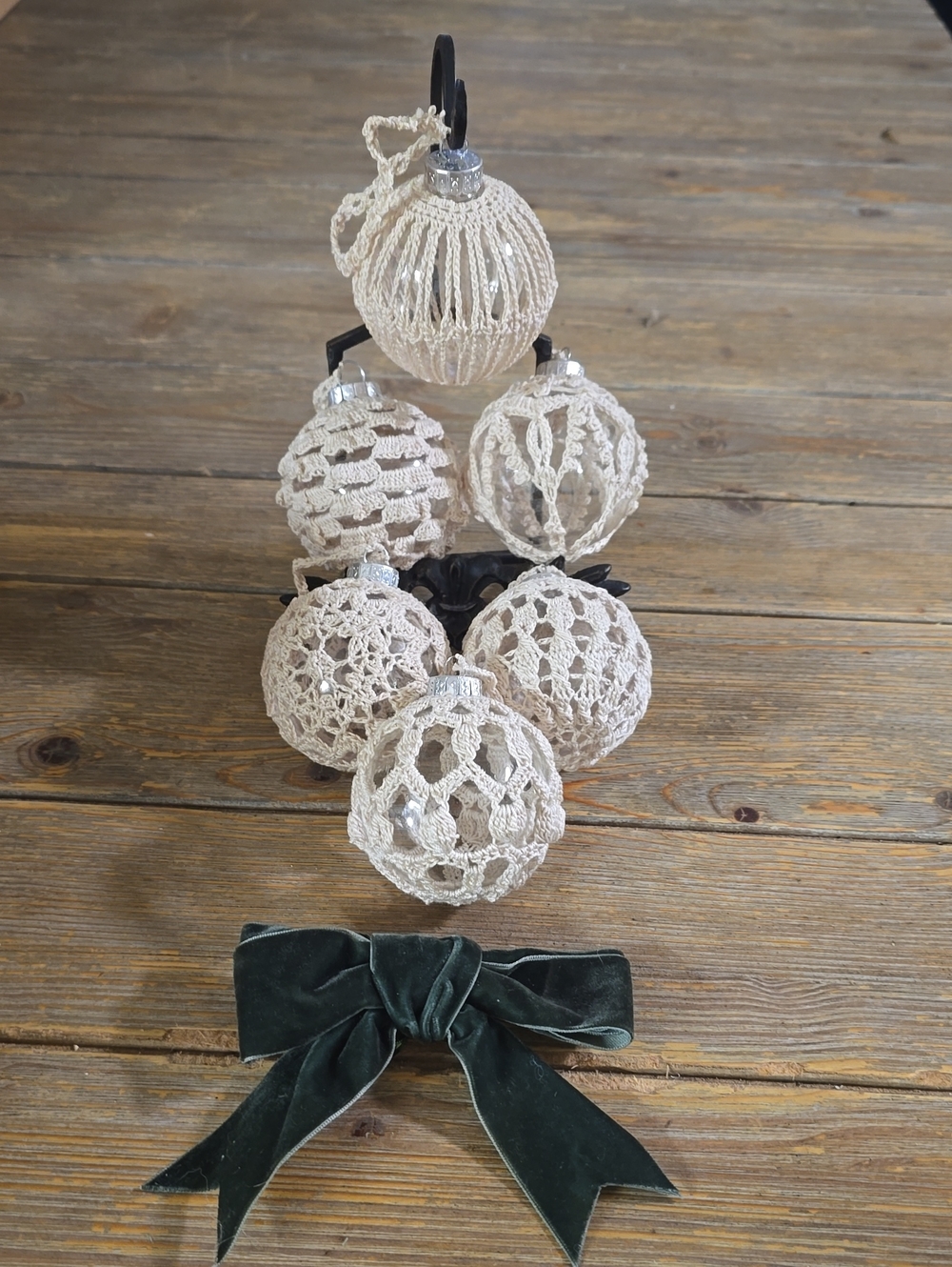 Handcrafted Cream Crochet Christmas Ornaments - Set of 6